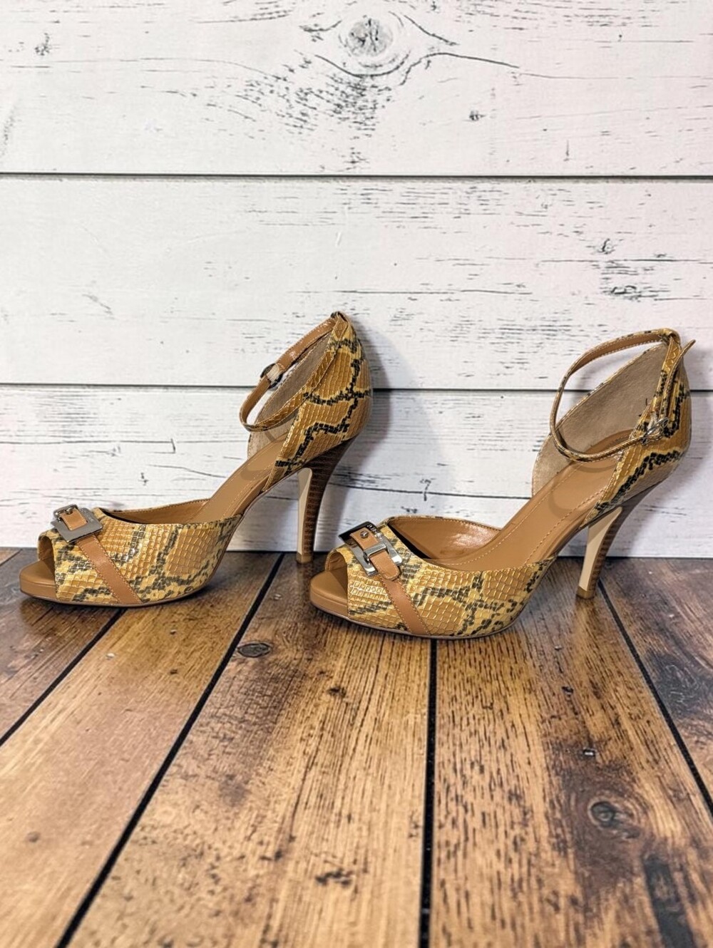 BCBGeneration BG-Erica Honey Snakeskin Print Peep Toe Heels 8.5M